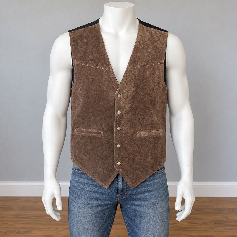 Stefano Leather Vest Mens XL Brown Western Biker Steampunk Cowboy Distressed